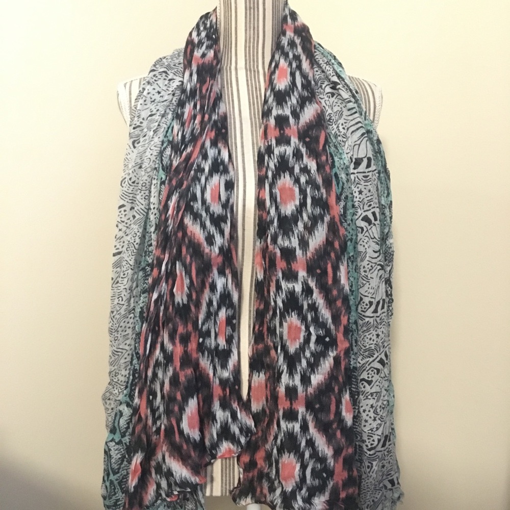 Bundle of 2 scarves pink green and black